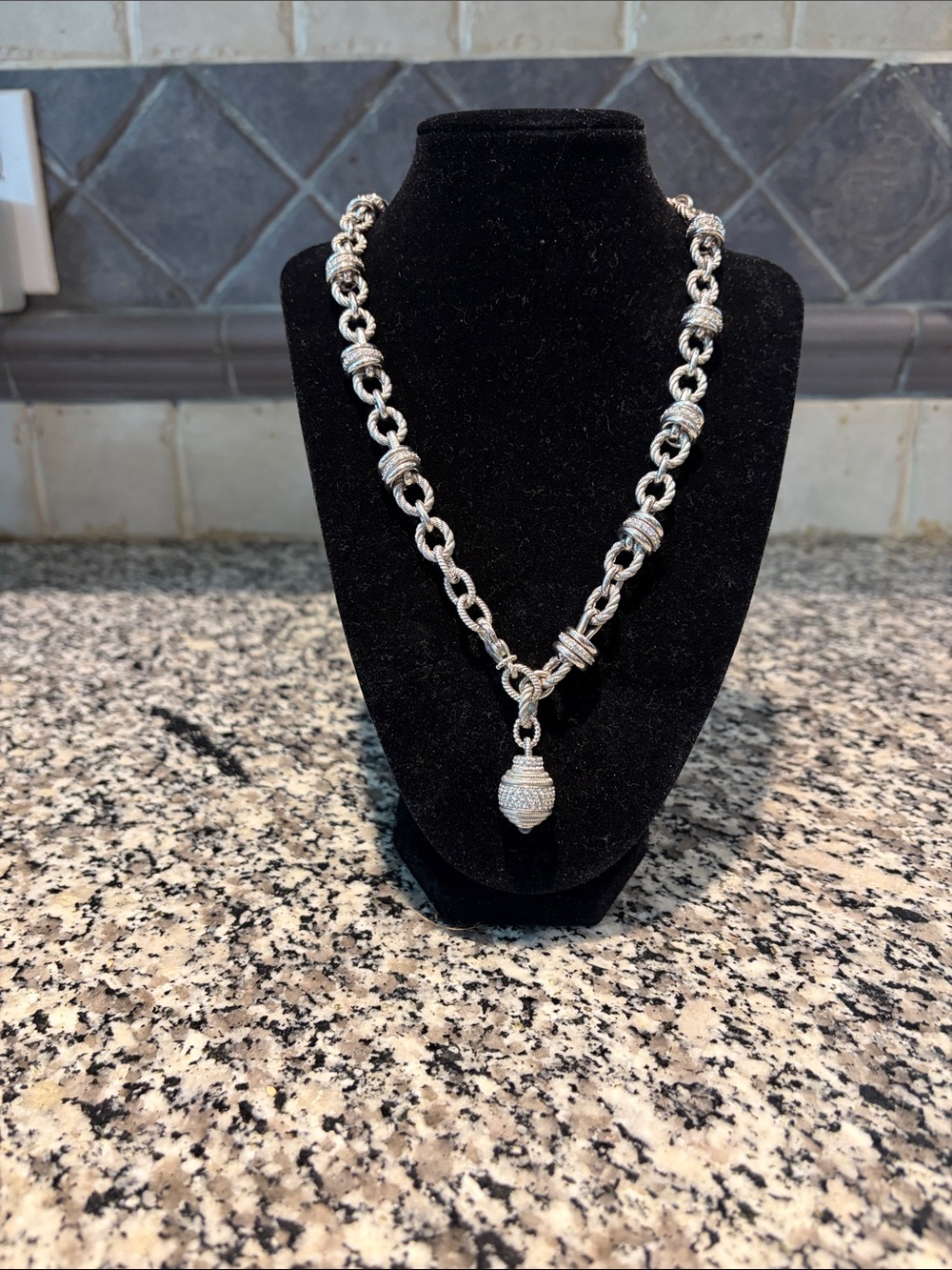 Judith Ripka 925 Silver Necklace with blue topaz Pendant